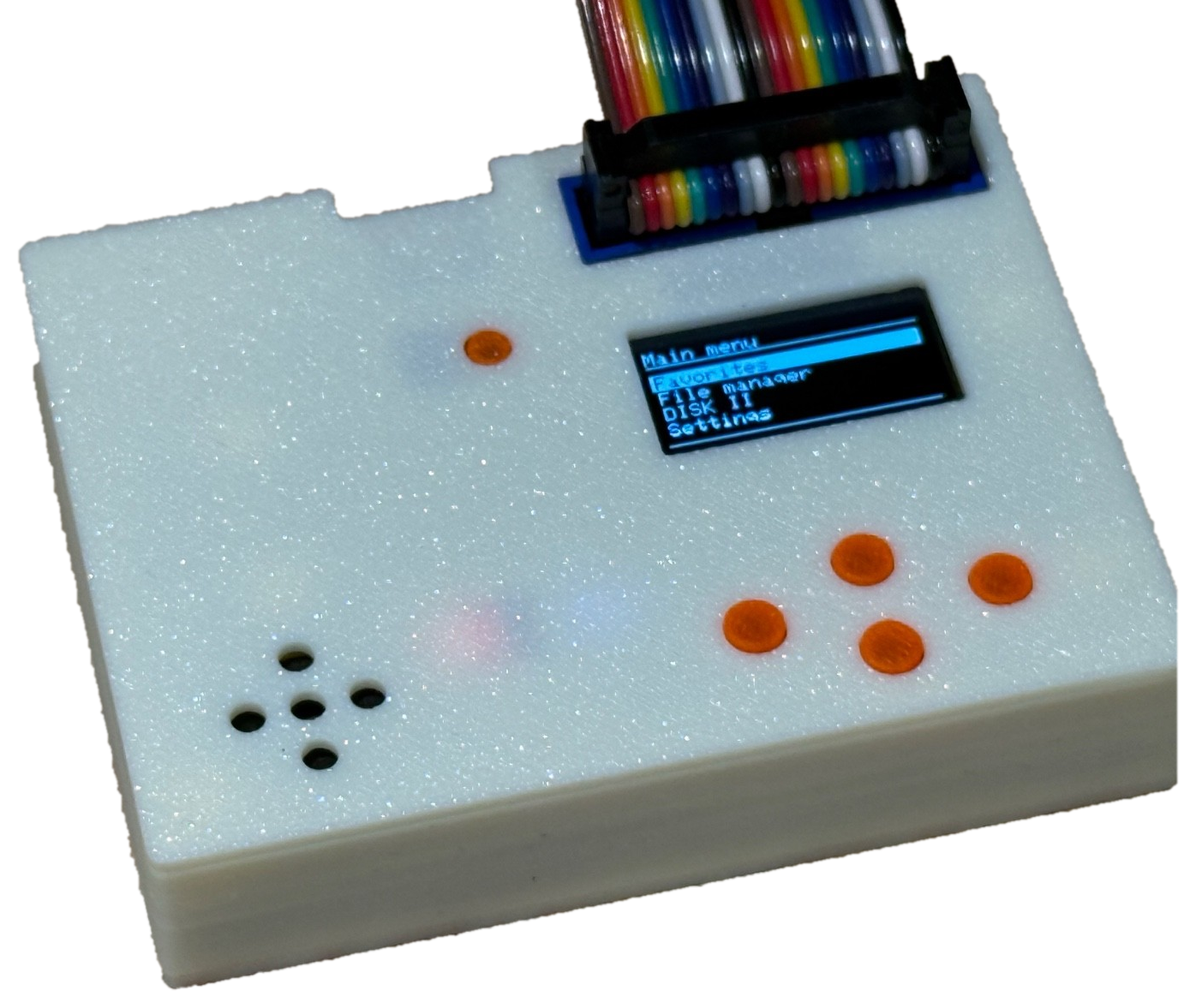 SmartDisk II hardware floppy emulator showing its OLED main menu