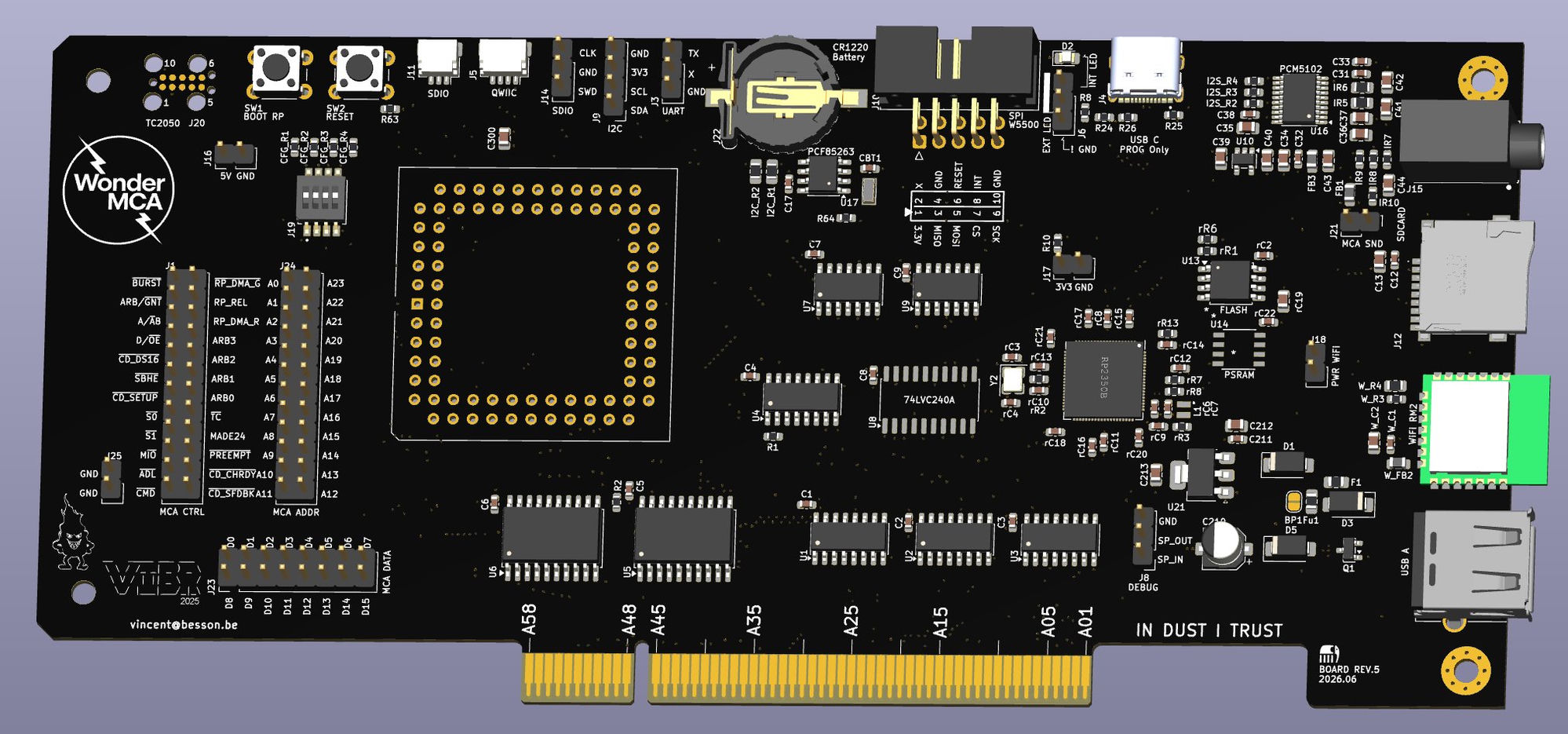 WonderMCA Rev 5 board — RP2350-based IBM PS/2 Micro Channel expansion card