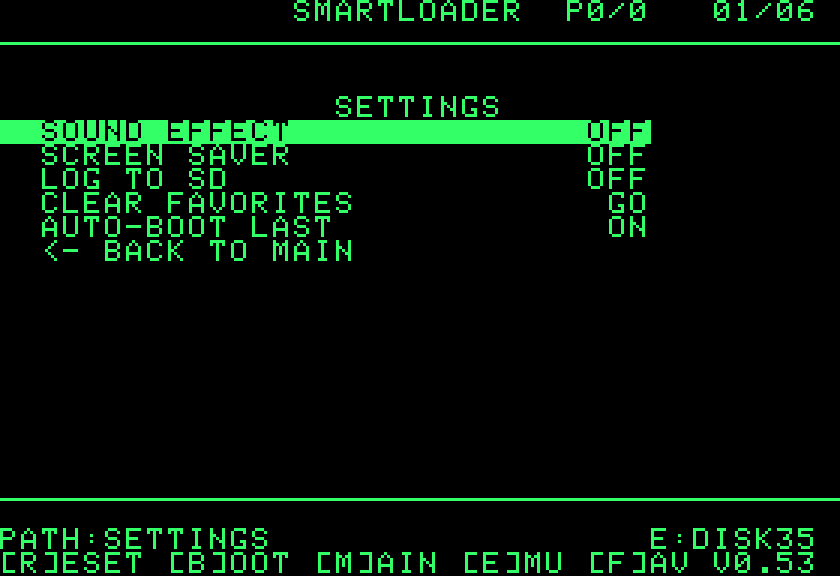 The Settings page for the 3.5 inch drive