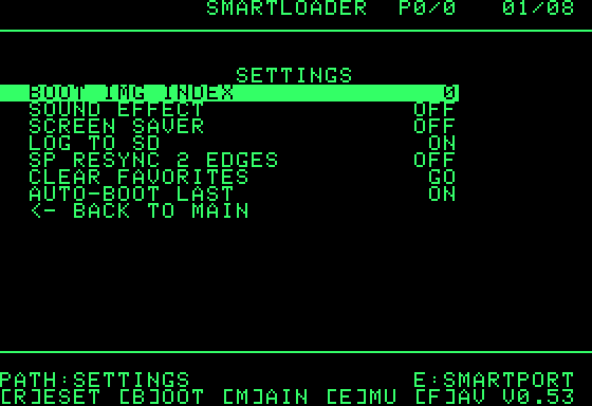 The Settings page for the SmartPort emulation