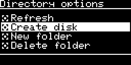 Directory options, with Create disk selected