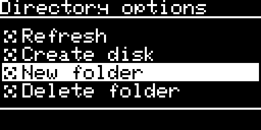 Directory options, New folder selected