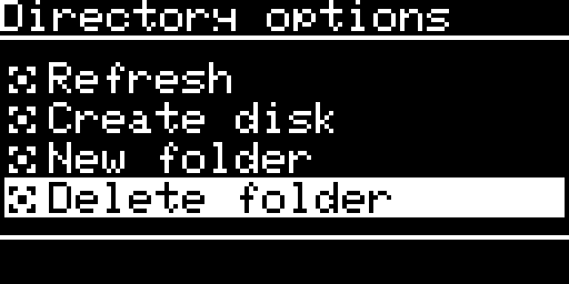 the directory options, Delete folder selected