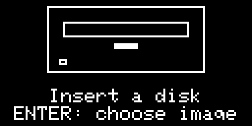 The empty drive of a Disk II: Insert a disk, ENTER: choose image