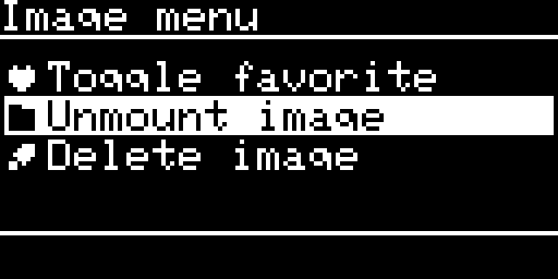 Image menu, Unmount image selected