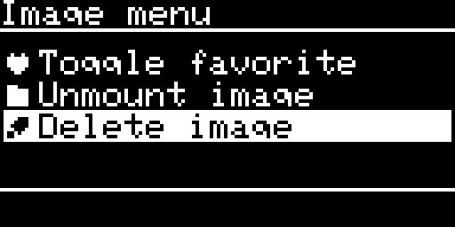 Image menu, Delete image selected