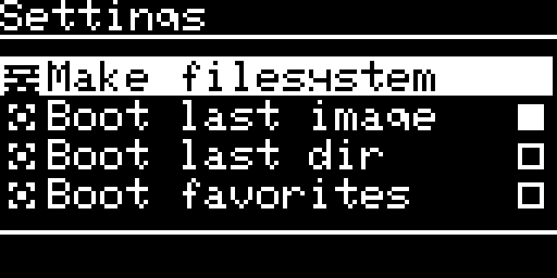 Settings, Disk II, UP from the first item: Make filesystem