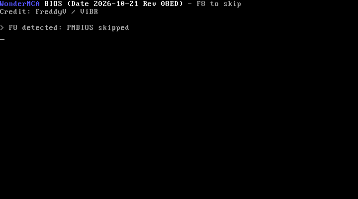 The banner after F8: "> F8 detected: PMBIOS skipped"