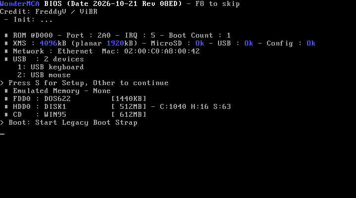 Boot Code off: "> Boot: Start Legacy Boot Strap"