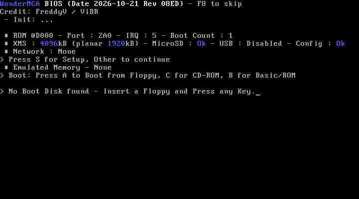 No image to boot: "> No Boot Disk found - Insert a Floppy and Press any Key."