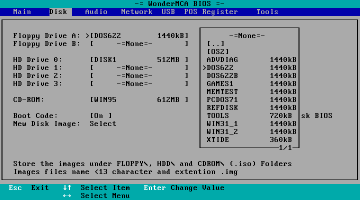 The same list with the cursor moved down to DOS622