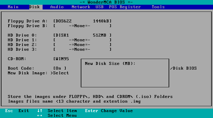 The dialog "New Disk Size (MB):" waiting for a value