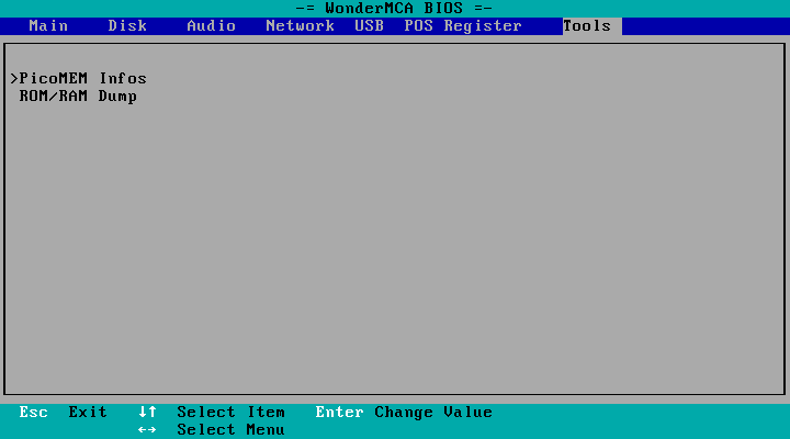 The Tools page: PicoMEM Infos and ROM/RAM Dump