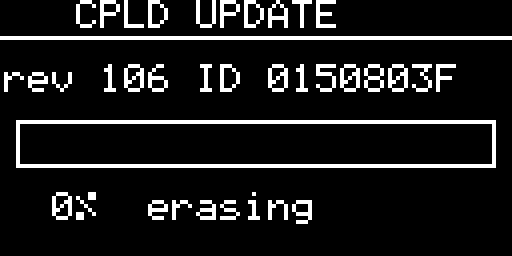 The erase step starting: rev 106 ID 0150803F, an empty bar, "0% erasing"