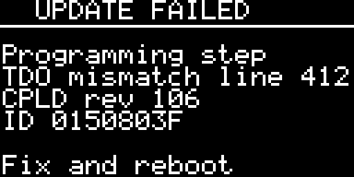 UPDATE FAILED with Programming step, TDO mismatch line 412, Fix and reboot